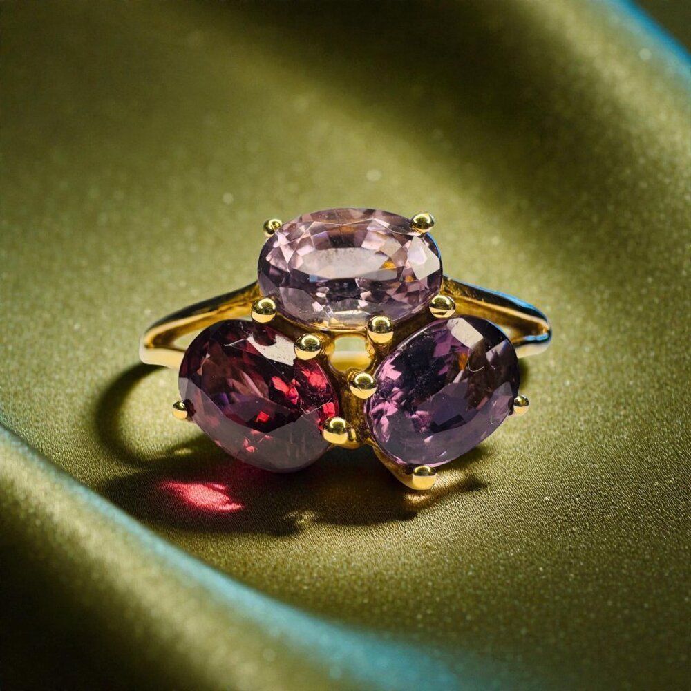 RARE- 10K Gold Natural Indian Garnet Ring -Purple Rhodolite -Size 7.25- 2.5CTTW
